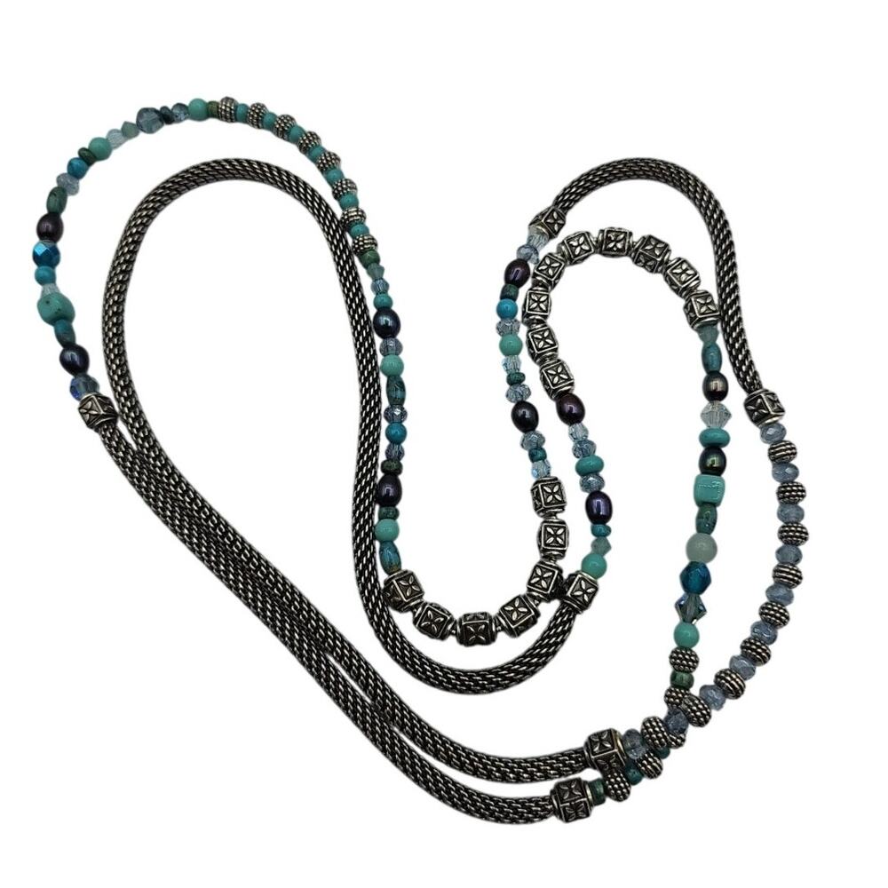 BRIGHTON SOHO TURQUOISE Pearl Multi Colors Silver Long NECKLACE